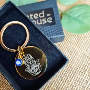 Hamsa Hand Gold Round Keyring with Charms - Image 6