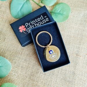 Hamsa Hand Gold Round Keyring with Charms - Image 5