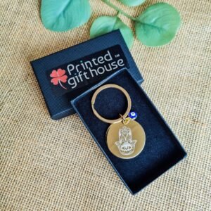 Hamsa Hand Gold Round Keyring with Charms - Image 7