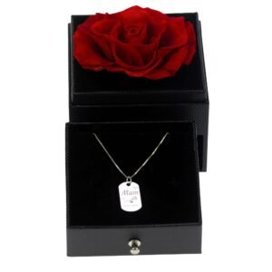 Premium Mothers Day Gift: Personalised Sterling Silver Pendant & Chain with Preserved Rose Box - Image 3