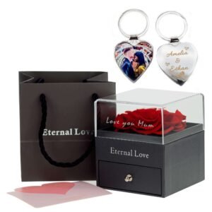 Custom Engraved Rose Box & Heart Keyring - Image 1