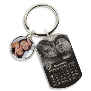 Custom Engraved Photo Calendar Keyring with Charm - Image 3