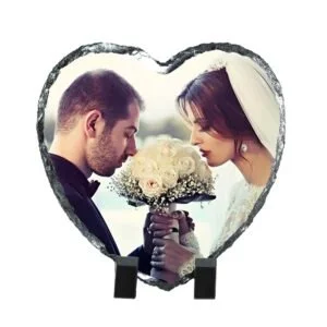 Personalised Heart Photo Slate – Optional Back Engraving