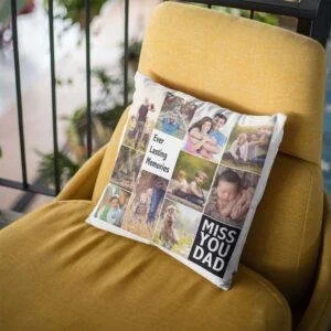 Miss You Dad: Personalised Printed Collage Picture Cushion Cover – view 2