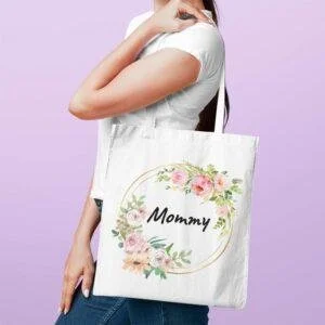 Cotton Tote Bag with Watercolour Floral and Golden Clipart